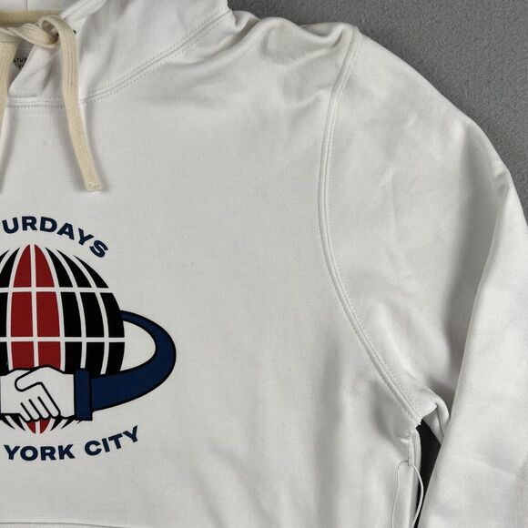 NWT Saturdays NYC White Ditch Handshake Long Sleeve‎ Pullover Hoodie Men’s Small - Picture 2 of 16